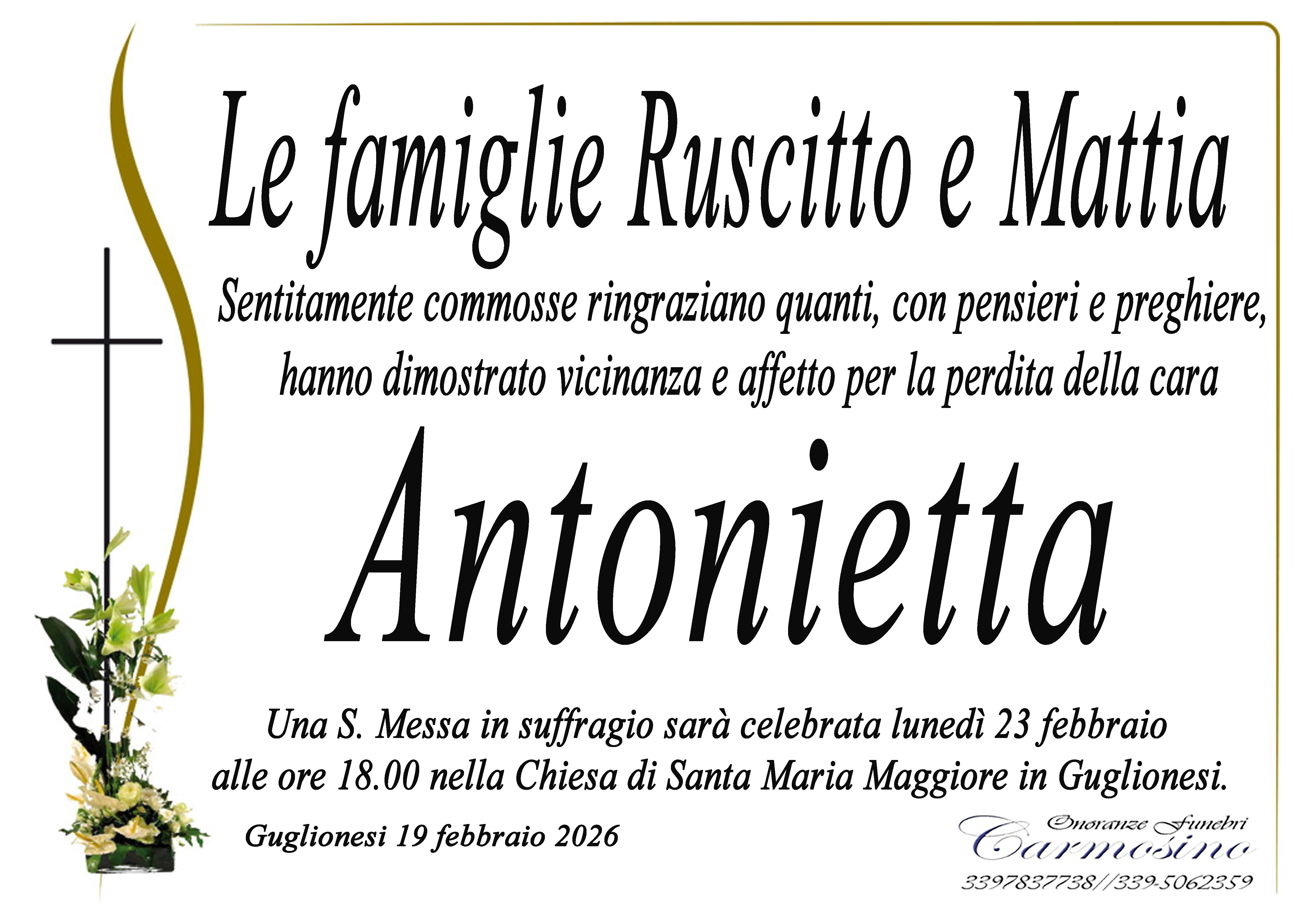 Necrologio Antonietta Ruscitto ved. Mattia